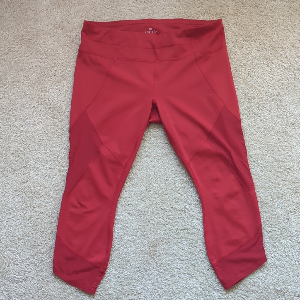 Athleta Capri Leggings with Mesh Cutouts, Size L